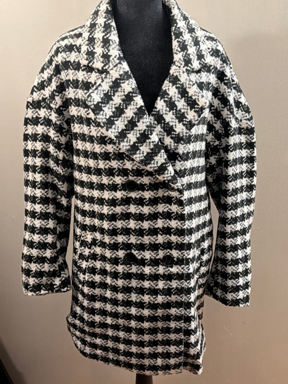 Fashion Nova Black and White Houndstooth Pea Coat